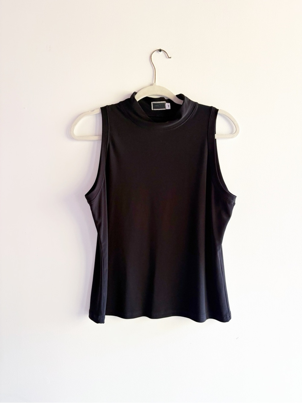 Sympli Canada Black Stretch Jersey Mock Neck Sleeveless Tank Top Lagenlook 14